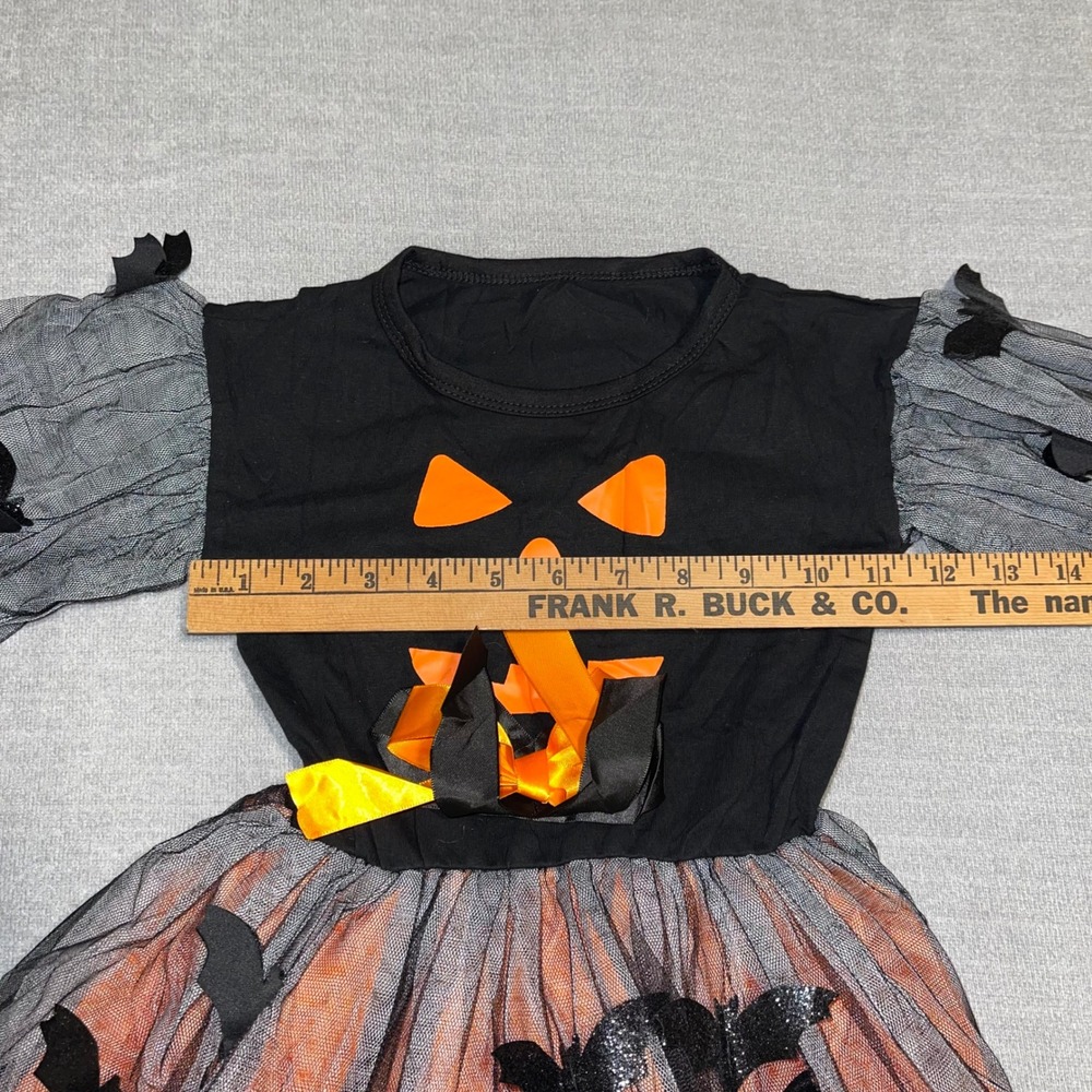 Girls Boutique Pumpkin Bat Halloween Costume Dress Orange Black Tulle Tutu 3T 4T - Picture 6 of 9